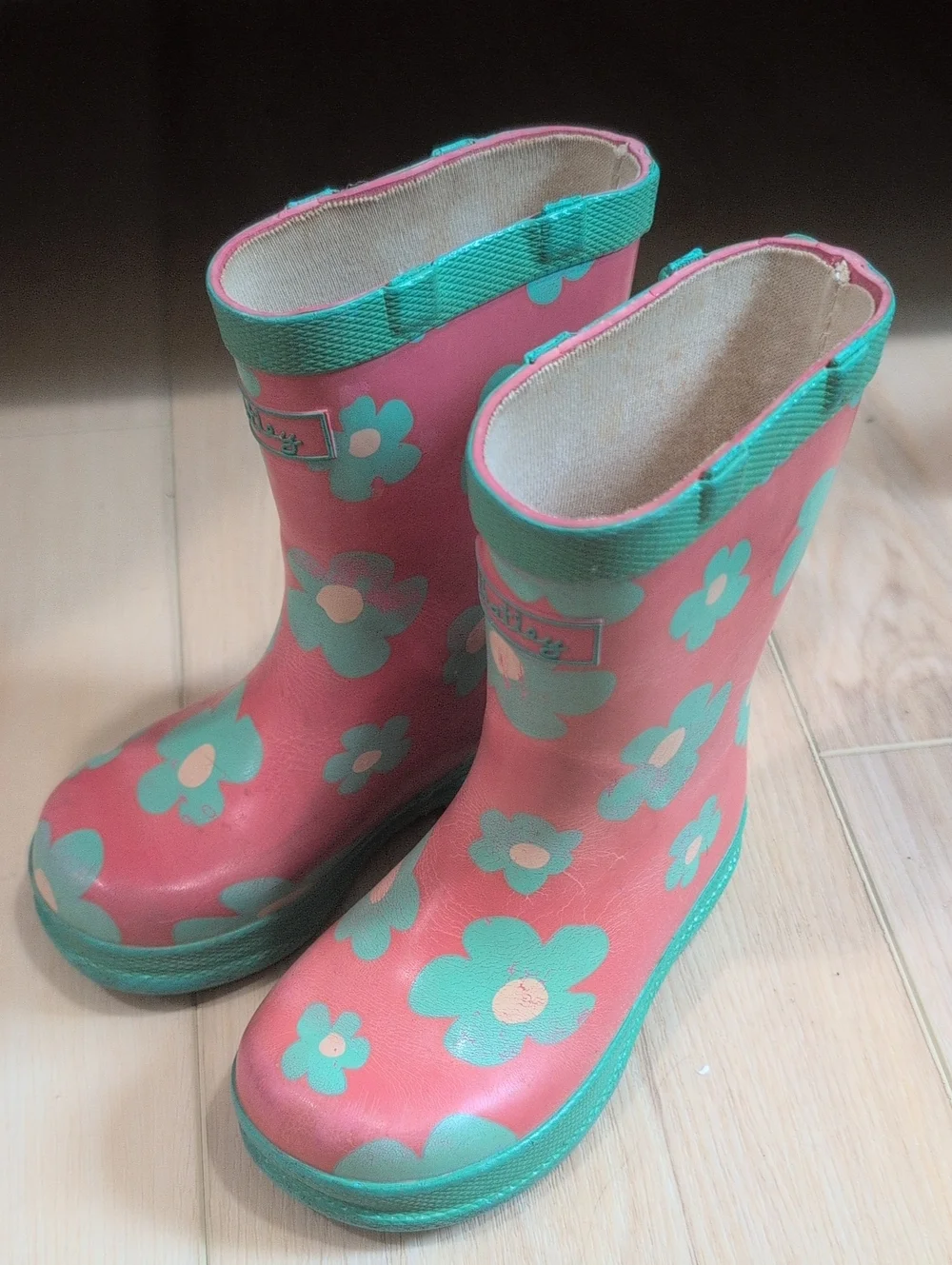 Hatley Kids Size 5 Floral Rain Boots - Pink & Teal